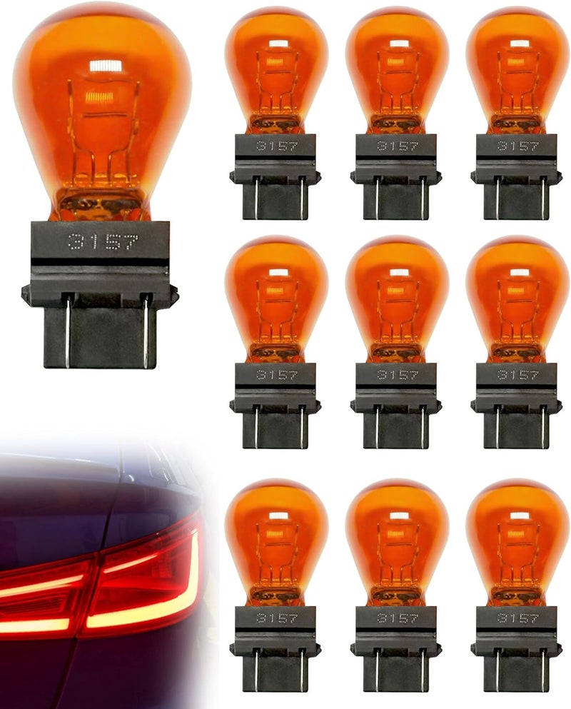 IWIWE 3157A (Amber) Auto Light Bulb 10 Pack – Compatible with 3047/3057/3157LL/3157K/3457/3757/4057/4157, for Cars/Trucks/SUVs (Brake/Tail/Side Marker/Turn Signal Lights) - Image 1